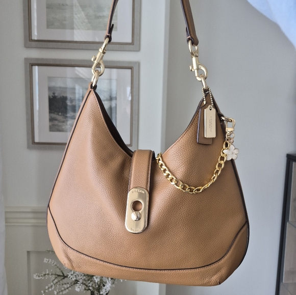 Coach Handbags - Coach Amber Saddle Brown Leather Hobo Shoulder Bag with Gold Accents